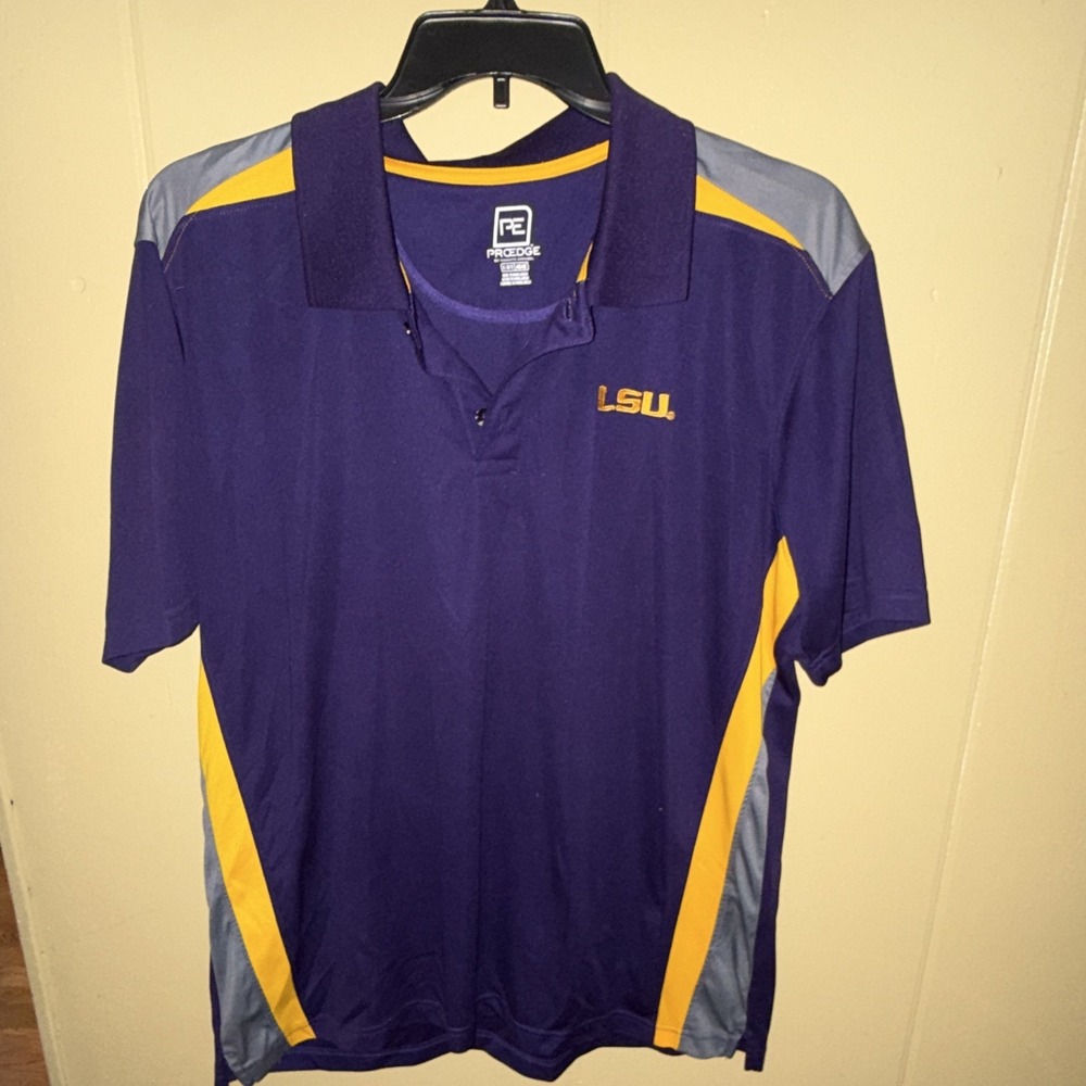 Prodigee LSU Tigers Purple Gold Gray Short Sleeve Polo Shirt NCAA Mens M